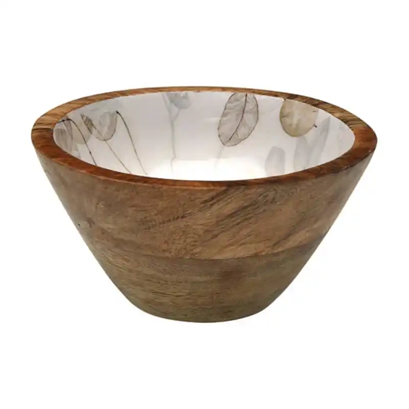 Bol madera esmaltado decorado hojas 13 cm - Tazas desayuno, bols,mugs