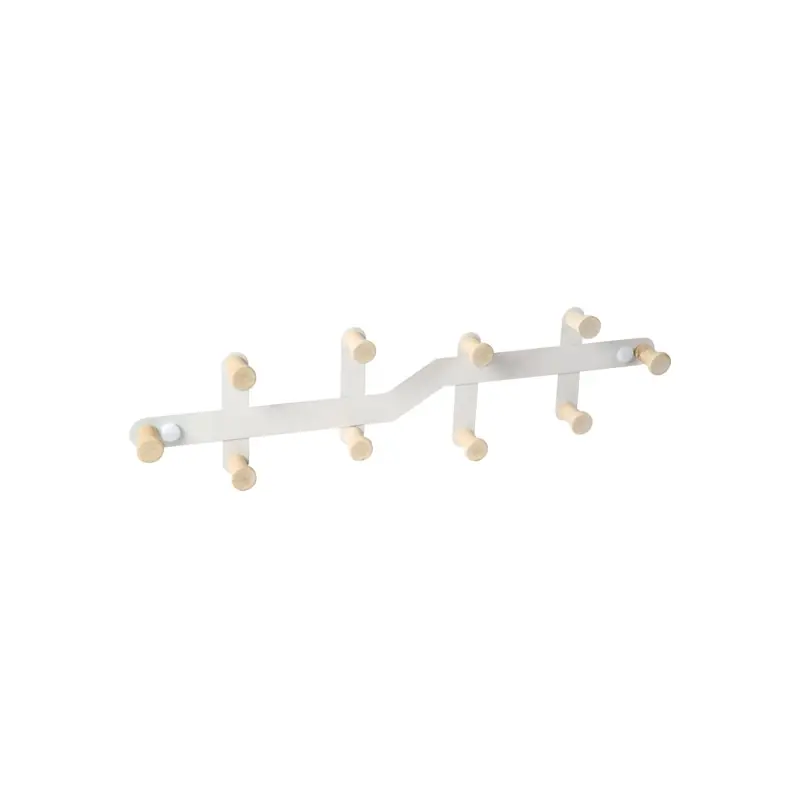 Percha pared madera natural 430 mm 10 ganchos blanco - Percheros de pared