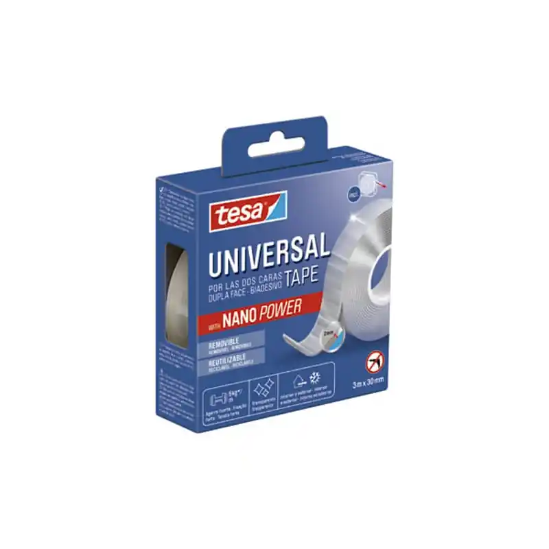 Cinta doble cara tesa universal removible nano power transparente