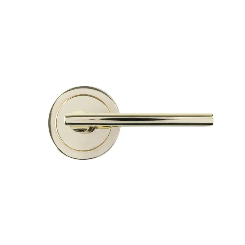 MANILLA RECTA HANDLOCK CON ROSETA 65MM LATON BRILLO - Manetas puertas