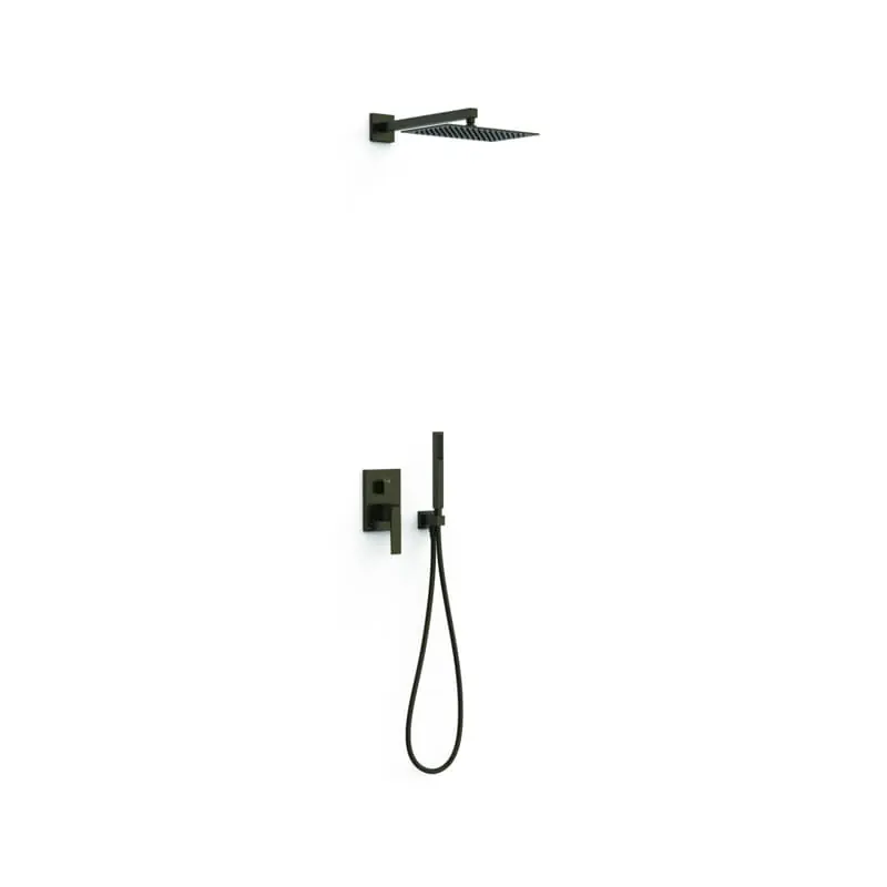 MONOMANDO KIT DUCHA TRES EXCLUSIVE SLIM EMPOTRADO 300MM NEGRO BRONCE 20228004KMB - Griferia Tres Slim empotrar