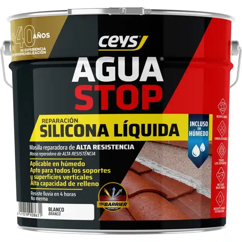 Masilla reparadora ceys aquastop de silicona liquida reactiva blanco 4 kg - Impermeabilizante exterior