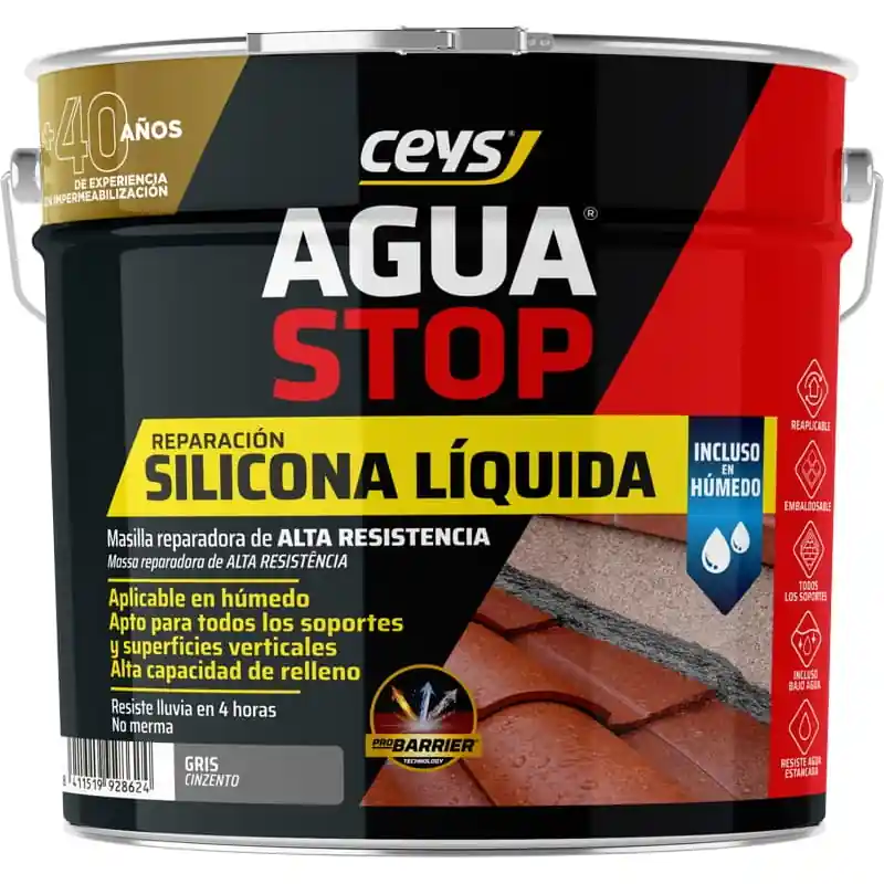 Masilla reparadora ceys aquastop de silicona liquida reactiva gris 4 kg - Impermeabilizante exterior