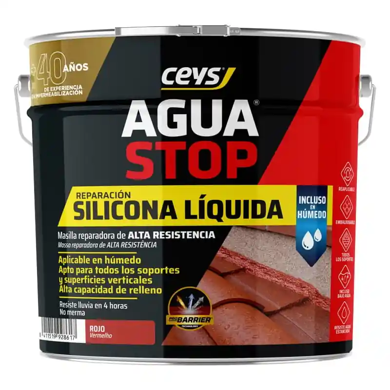 Masilla reparadora ceys aquastop de silicona liquida reactiva rojo 4 kg - Impermeabilizante exterior