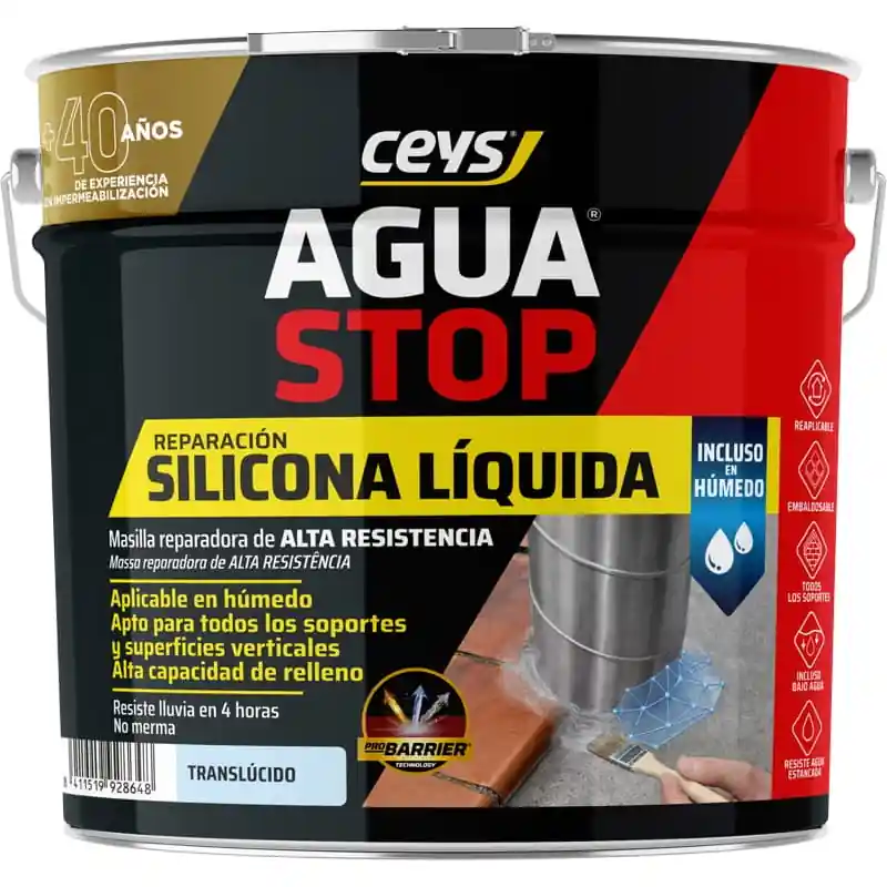 Masilla reparadora ceys aquastop de silicona liquida translucido 3 kg - Impermeabilizante exterior