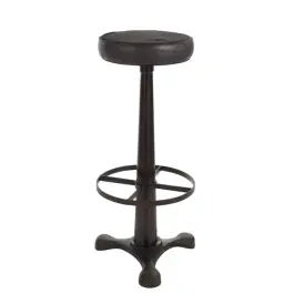 Taburete Bar Cuero y Metal Negro - J-Line