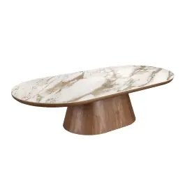 Mesa de Centro Ovalada Mármol y Nogal - Angel Cerdá