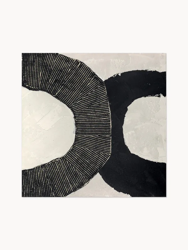 Cuadro en lienzo pintado a mano Black Circles - Agave