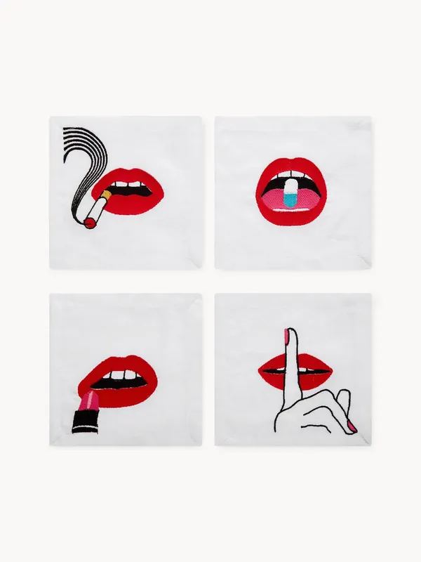 Servilletas de algodón Lips, set de 4 - Jonathan Adler
