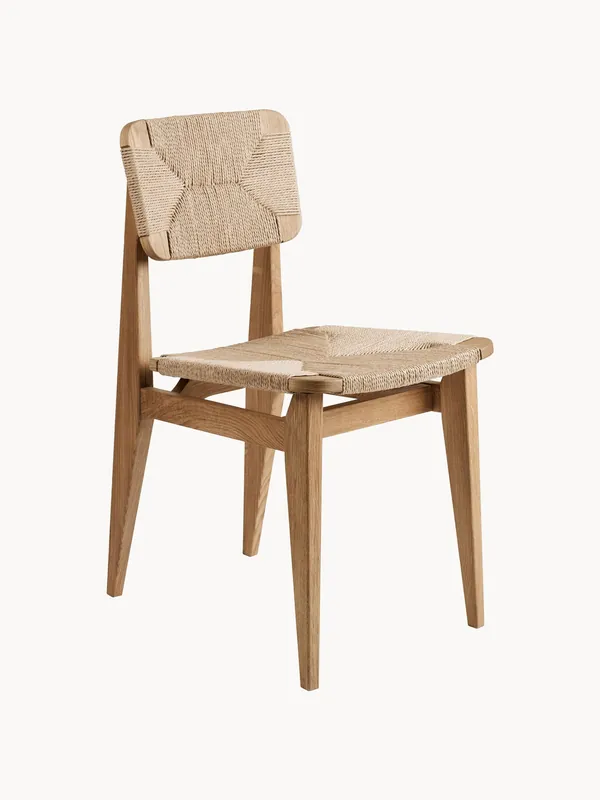 Silla de madera de roble con asiento trenzado C-Chair