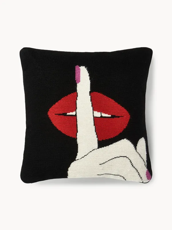 Cojín artesanal de lana Lips Hush - Jonathan Adler