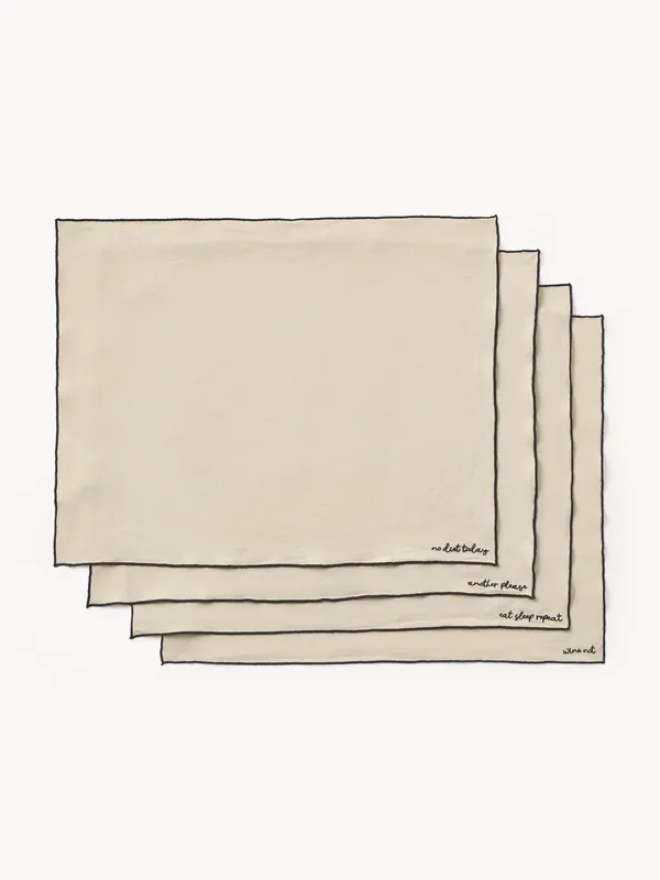 Manteles individuales de lino con bordado Cosmo, set de 4 - Westwing Collection
