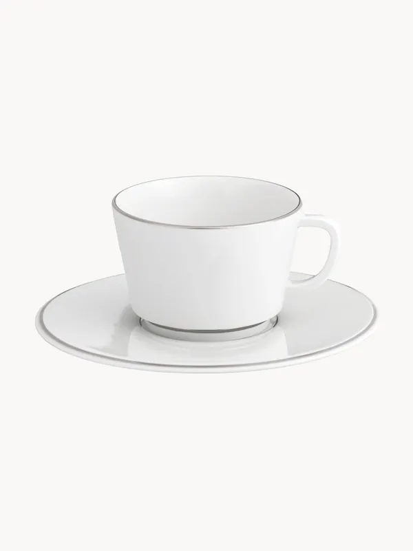Tazas pequeñas con platitos de porcelana con borde platino pintado a mano Vitruv, set de 2 - Meissen