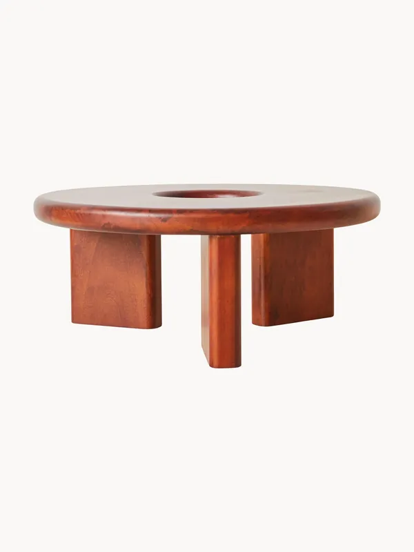 Mesa de centro redonda artesanal de madera de mango Conversation - HKLIVING