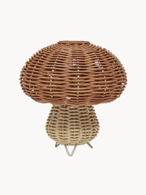 Lámpara de mesa artesanal de ratán Mushroom, pórtatil - Oyoy Living Design
