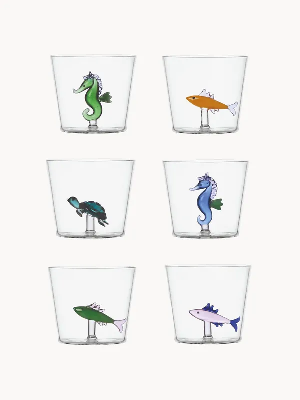 Vasos de agua artesanales de vidrio de borosilicato Marine Garden, set de 6 - Ichendorf