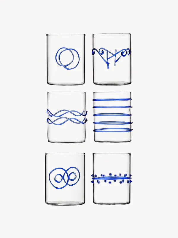 Vasos artesanales de vidrio de borosilicato Deco' Blu, set de 6 - Ichendorf