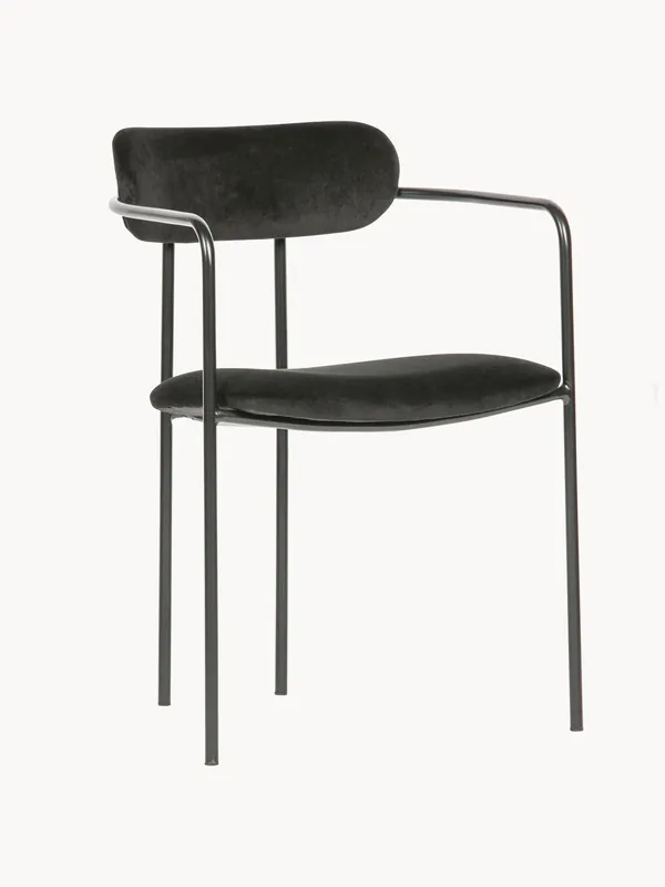 Sillas de comedor apilables con reposabrazos Elvy, terciopelo, set de 2 - WOOOD