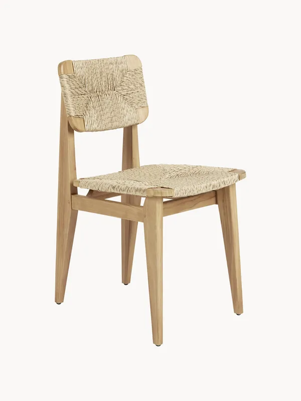 Silla de jardín de madera de teca con asiento y respaldo trenzados C-Chair