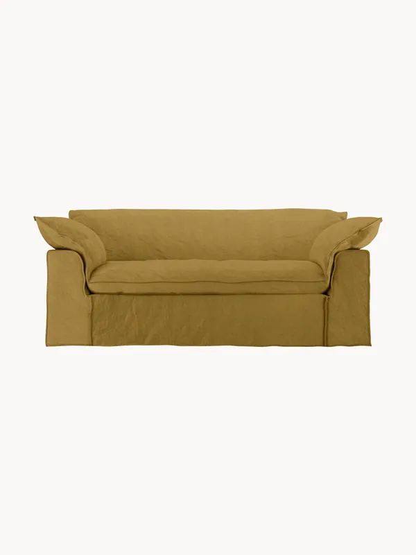 Sofá de lino Nomad: 204 cm, ocre (3 plazas) - HKLIVING