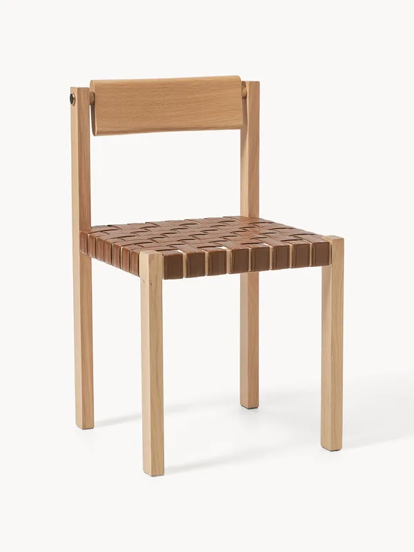 Silla de comedor de madera con asiento de cuero vegano Liza - Westwing Collection