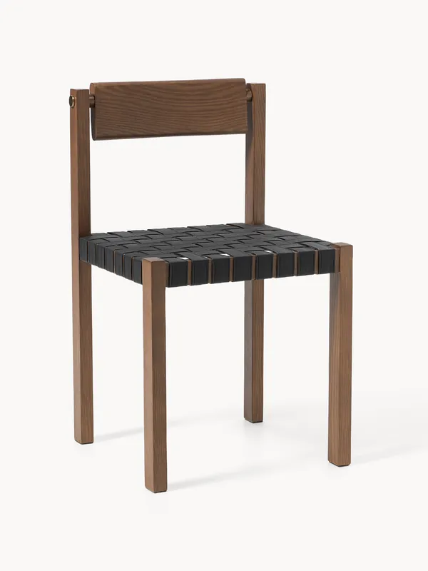 Silla de madera con asiento de cuero Liza - Westwing Collection