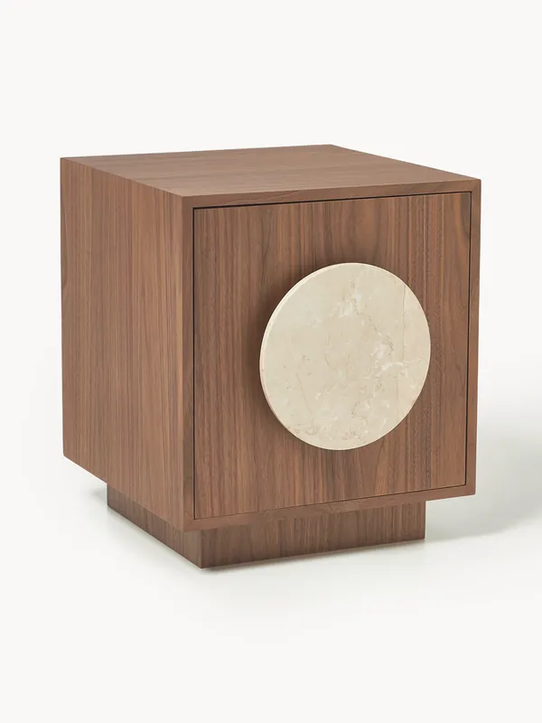 Mesita de noche con tirador de travertino Holden - Westwing Collection