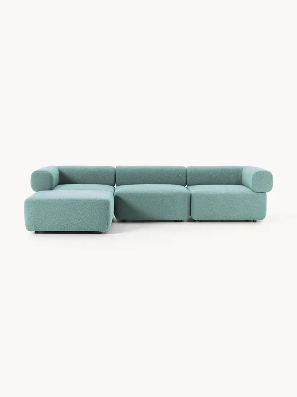 Sofá modular en tejido bouclé Anton (4 plazas), con reposapiés (izquierda/derecha) - Westwing Collection