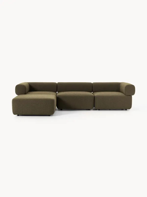 Sofá modular en tejido bouclé Anton (4 plazas), con reposapiés (izquierda/derecha) - Westwing Collection