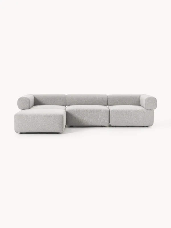 Sofá modular en tejido bouclé Anton (4 plazas), con reposapiés (izquierda/derecha) - Westwing Collection
