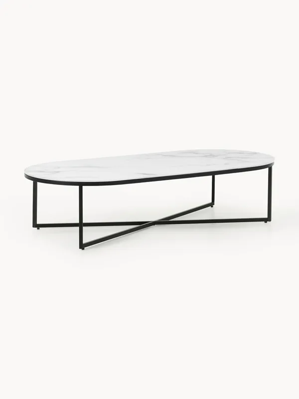 Mesa de centro ovalada con tablero de vidrio en look mármol Antigua - Westwing Collection