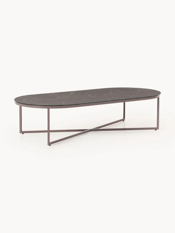 Mesa de centro ovalada con tablero de vidrio en look mármol Antigua - Westwing Collection