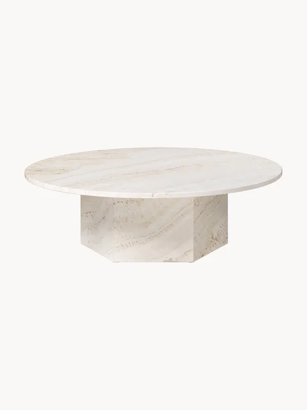 Mesa de centro redonda grande de travertino Epic, Ø 110 cm - GUBI