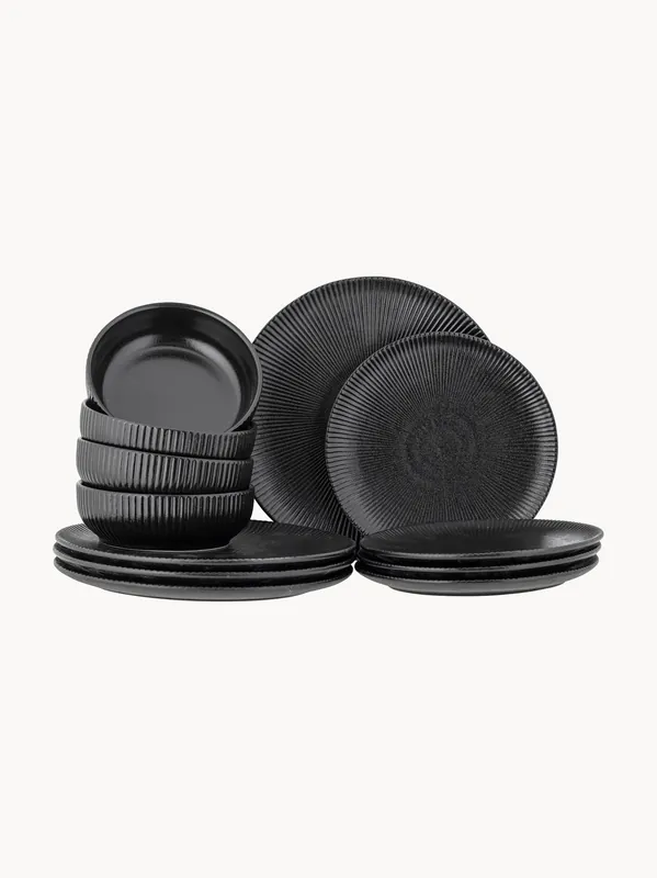 Vajilla Neri, 4 comensales, set de 12 - Bloomingville