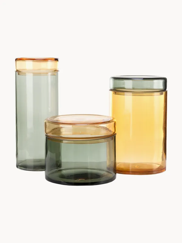 Tarros de vidrio soplado con tapaderas Chic, set de 3 - POLSPOTTEN