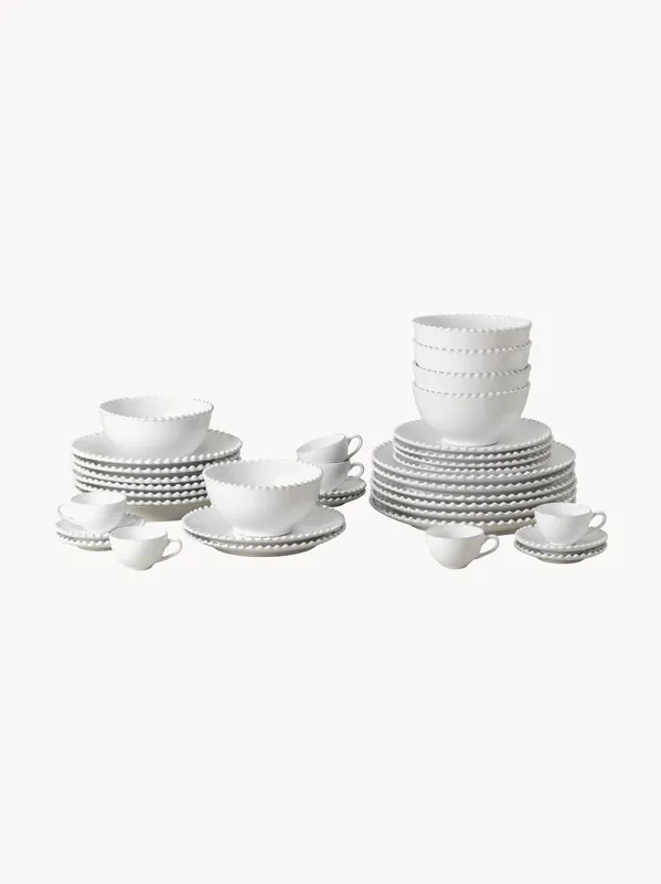 Vajilla con borde perlado Pearl, 6 comensales, set de 36 - Costa Nova