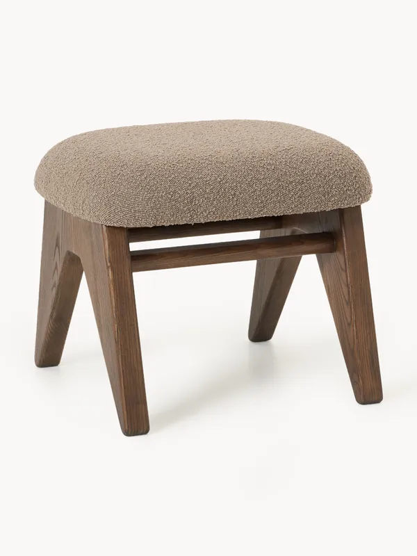 Taburete de madera de fresno con tapizado bouclé Shenay - Westwing Collection