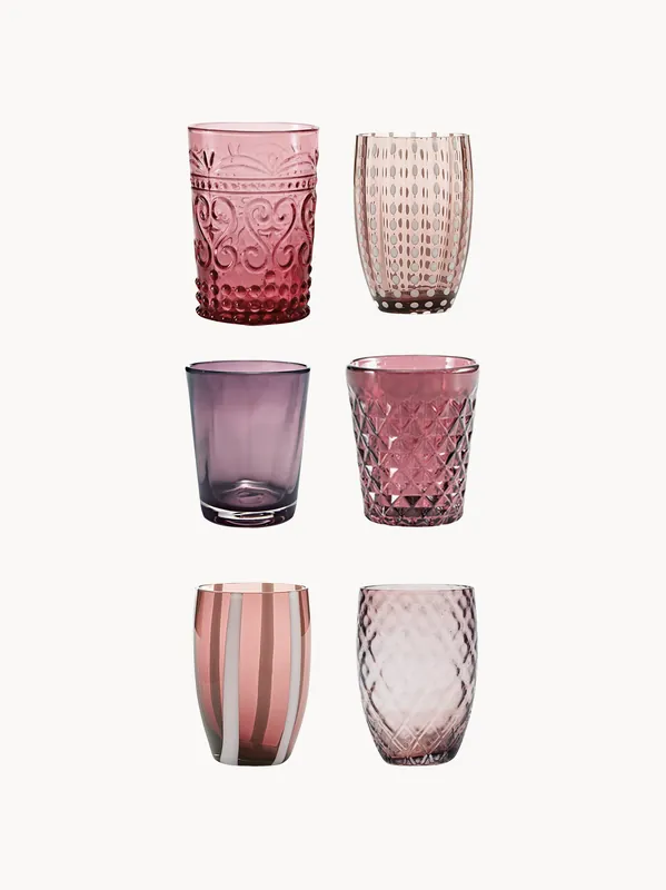Vasos de refresco artesanales de vidrio sodo-cálcico Melting Pot, set de 6