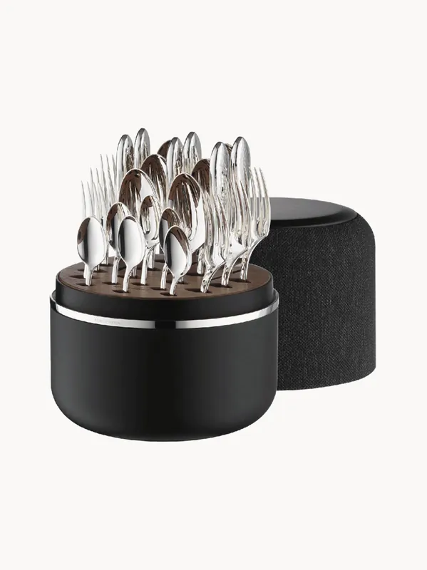 Cubiertos artesanales pulidos de alto brillo con caja Martelé, 6 comensales, set de 24 - Robbe & Berking