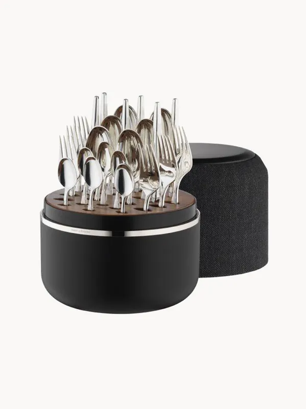 Cubiertos artesanales pulidos en alto brillo Metropolitan con caja, 6 comensales, set de 24 - Robbe & Berking