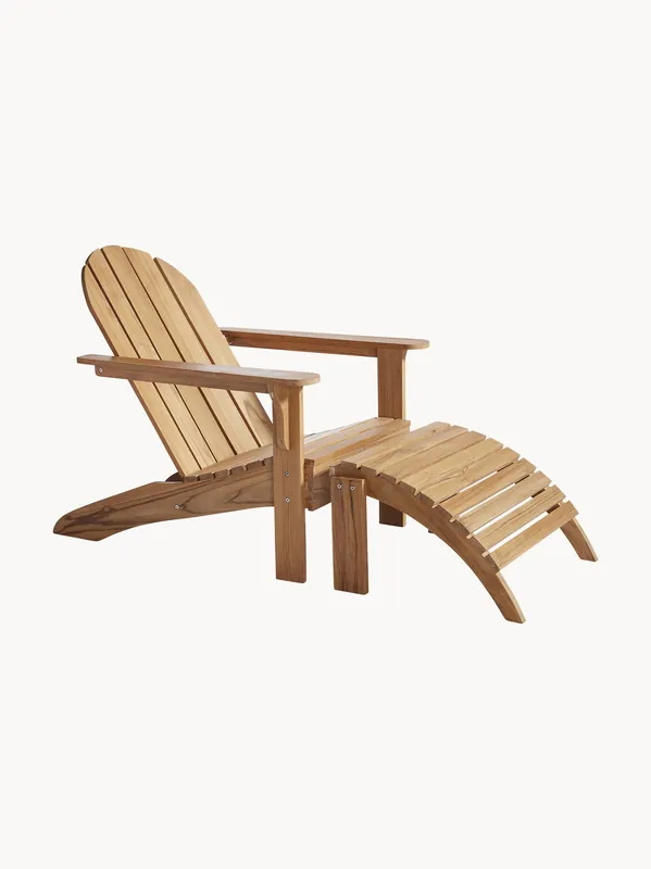 Tumbona de jardín artesanal de madera de teca con reposapiés Adirondack - Cinas