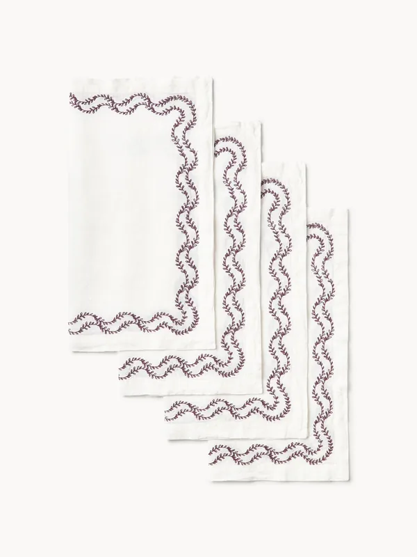 Servilletas de lino lavado Ivy con bordado artesanal, set de 4 - Westwing Collection