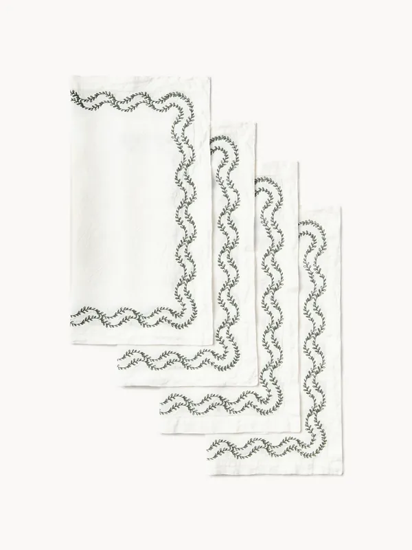 Servilletas de lino lavado Ivy con bordado artesanal Ivy, set de 4 - Westwing Collection