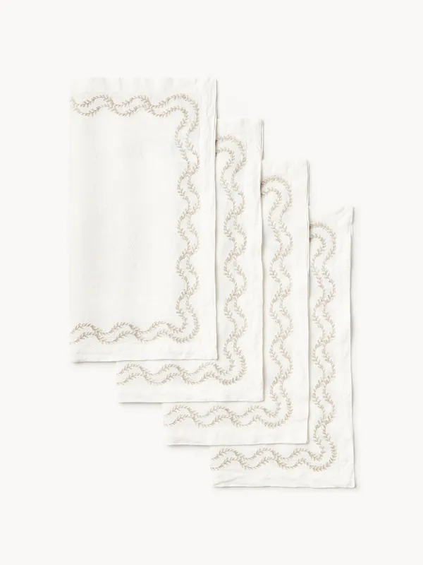Servilletas de lino lavado con bordado artesanal Ivy, set de 4 - Westwing Collection