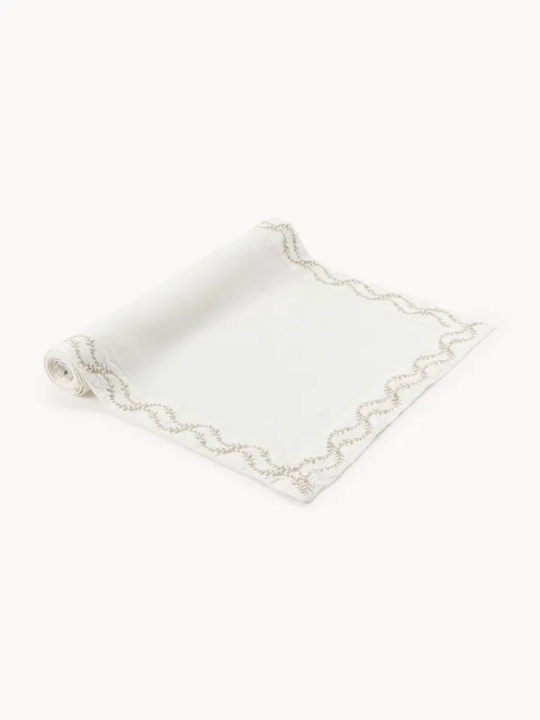 Camino de mesa de lino lavado con bordado artesanal Ivy - Westwing Collection