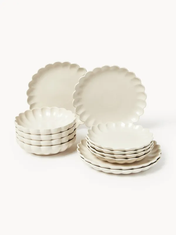 Vajilla con forma de flor Sabina, 4 comensales, set de 12 - Westwing Collection