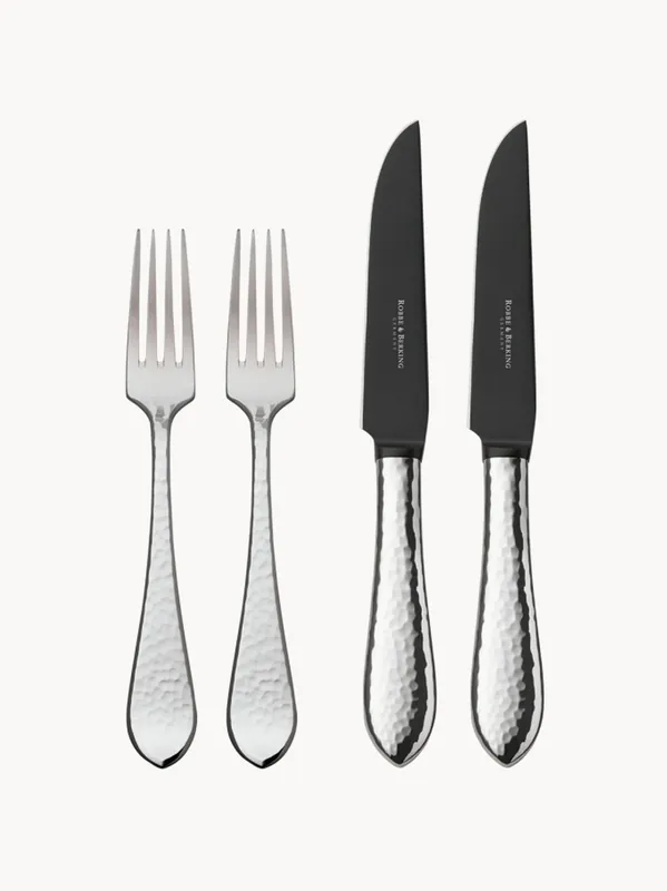 Cubiertos artesanales con estuche de piel Martelé, set de 5 - Robbe & Berking