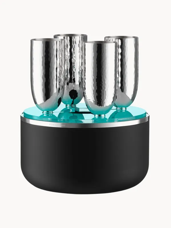 Caja de almacenaje artesanal con copas de champán Martelé, set de 5 - Robbe & Berking