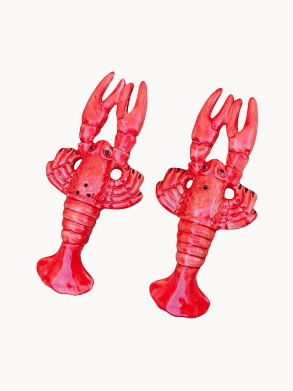 Molinillos de sal y pimienta pintados a mano Lobster, set de 2 - Les Ottomans