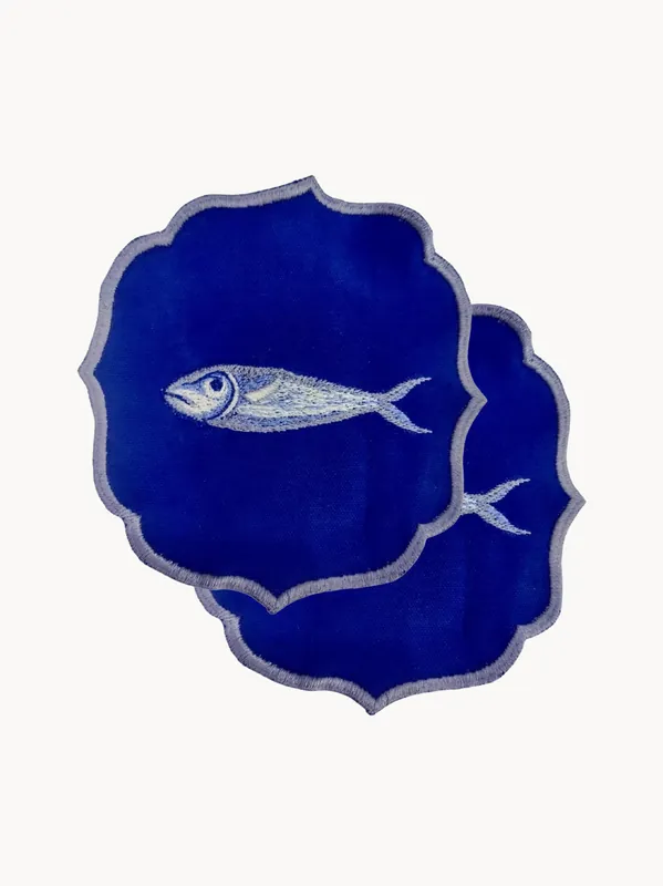 Servilletas bordadas Fish, set de 2 - Les Ottomans